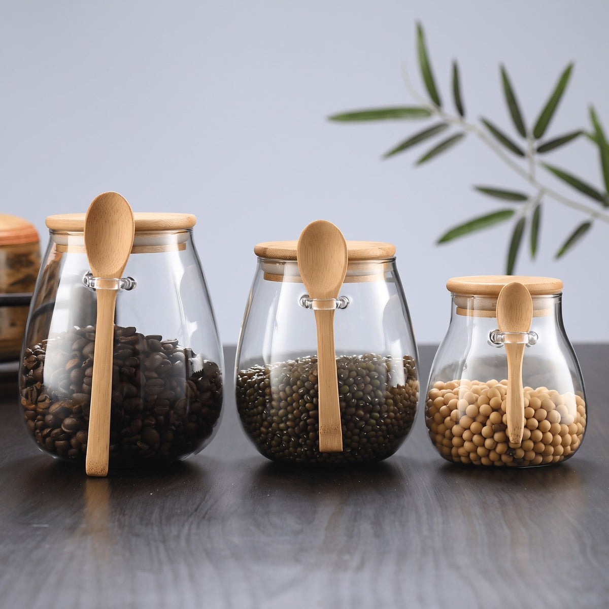 Glass Storage Jar with Bamboo Lid and Spoon - Food Storage Containers - Large - Oak Soho