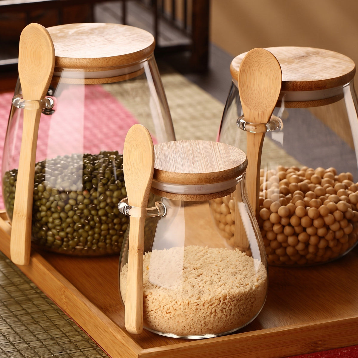 Glass Storage Jar with Bamboo Lid and Spoon - Food Storage Containers - Large - Oak Soho