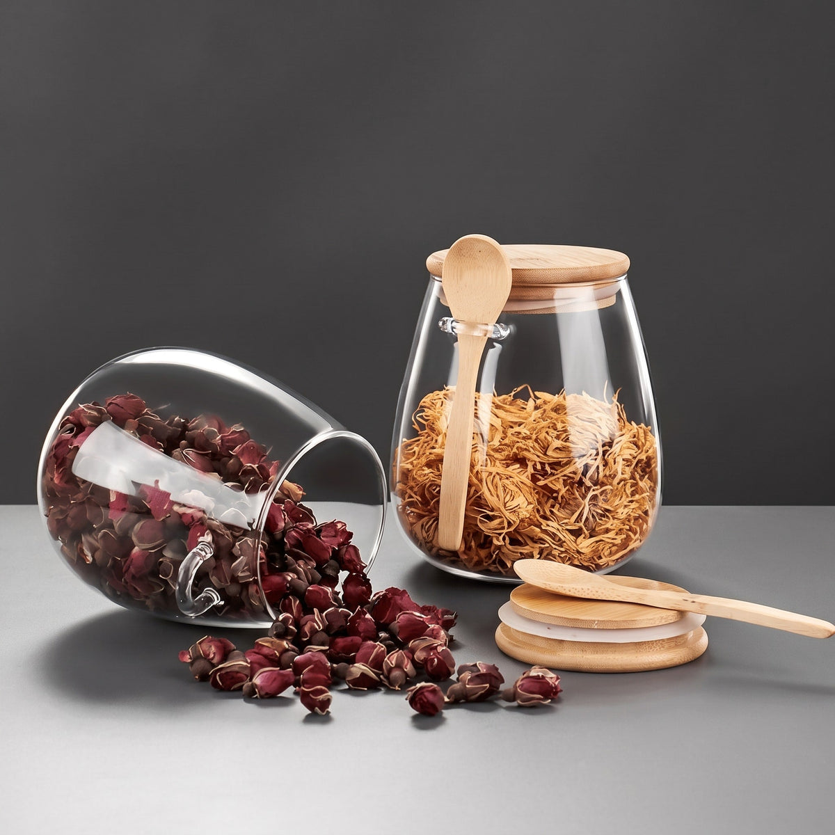 Glass Storage Jar with Bamboo Lid and Spoon - Food Storage Containers - Large - Oak Soho