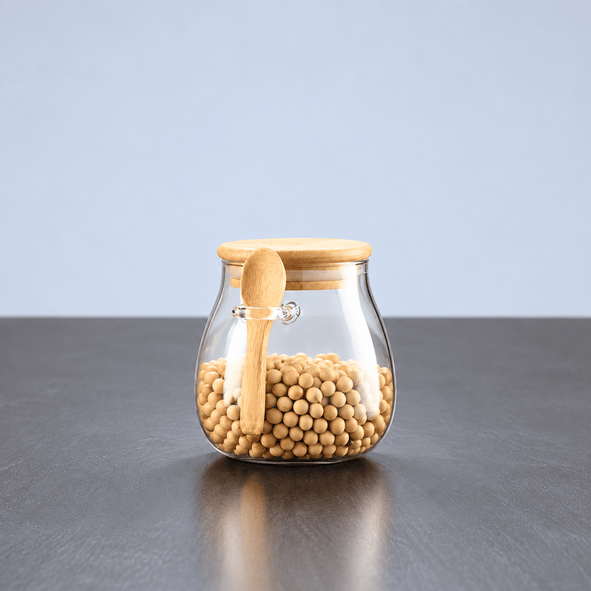 Glass Storage Jar with Bamboo Lid and Spoon - Food Storage Containers - Small - Oak Soho
