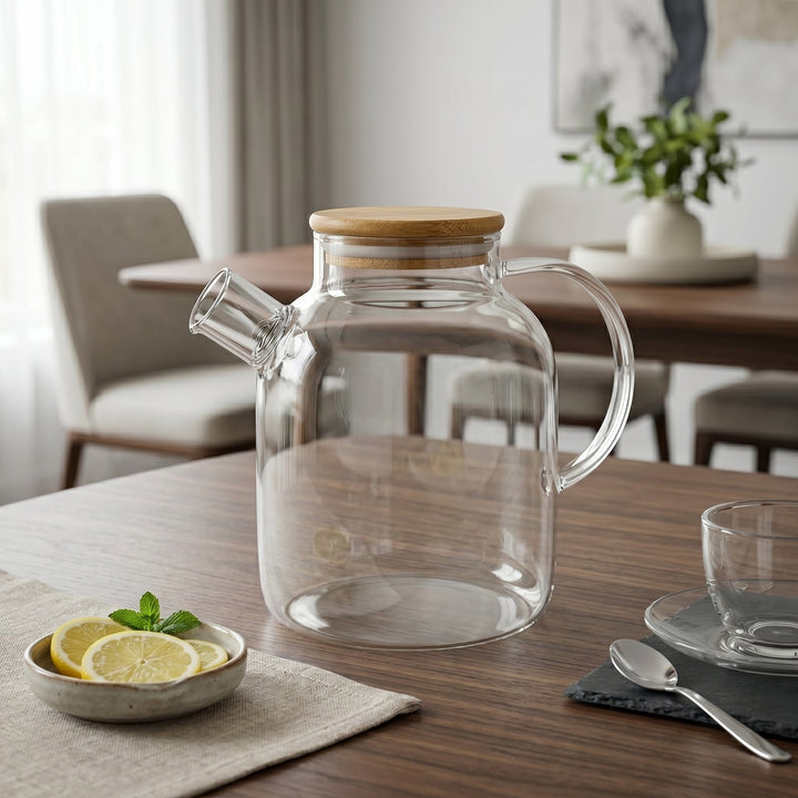 Glass Teapot with Wooden Lid and Side Handle - Teapot - Oaksoho