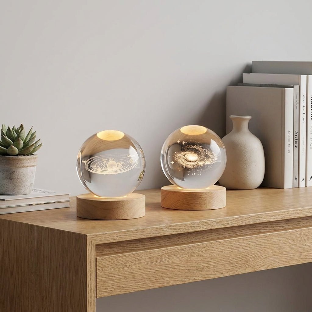 Glowing 3D Crystal Ball Table Lamp Galaxy Design - Table Lamps - Teddy Bear - Oaksoho
