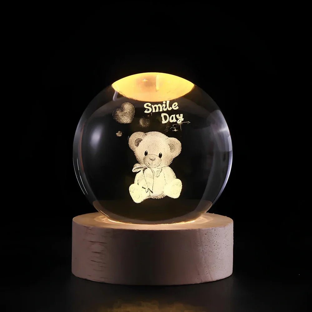Glowing 3D Crystal Ball Table Lamp Galaxy Design - Table Lamps - Teddy Bear - Oaksoho