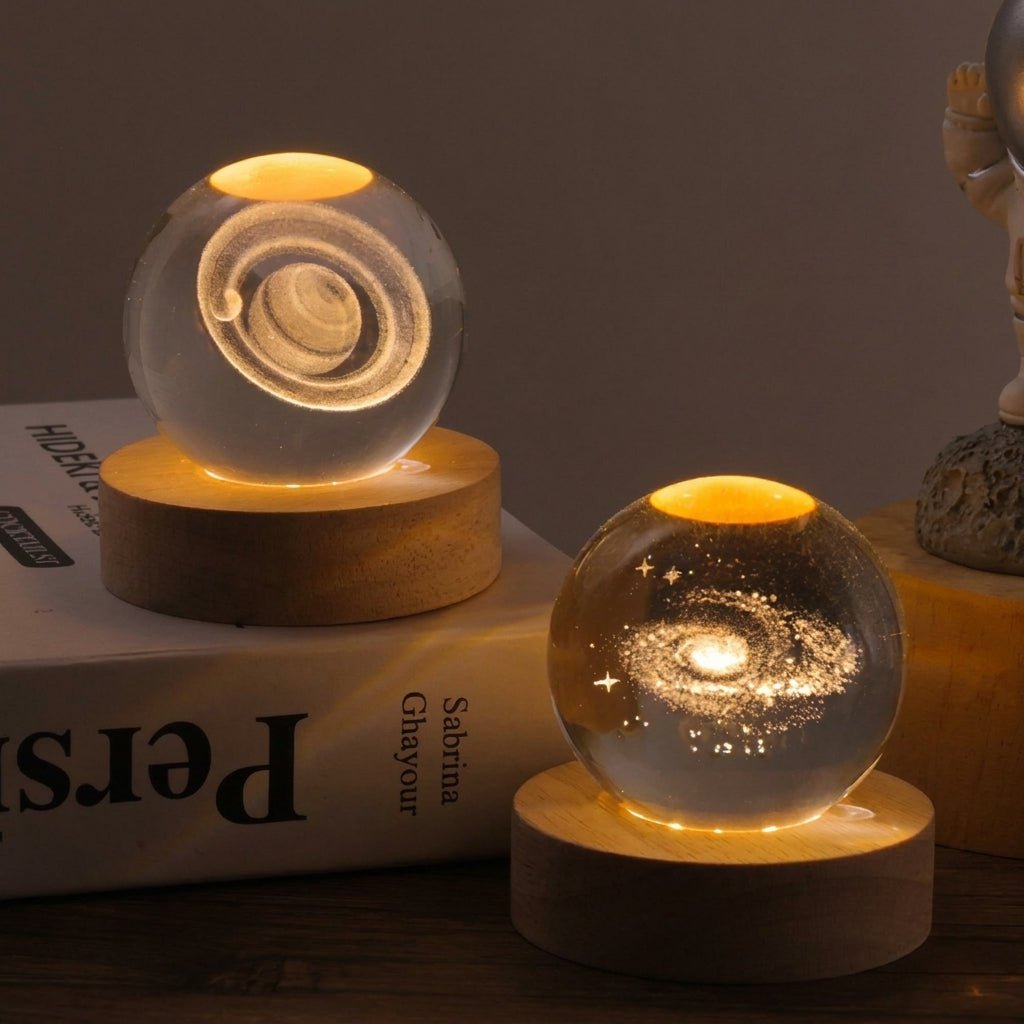 Glowing 3D Crystal Ball Table Lamp Galaxy Design - Table Lamps - Teddy Bear - Oaksoho