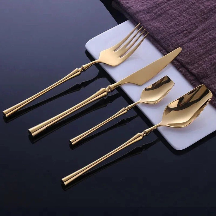 Gold Flatware Set with Square - Tipped Spoon - Cutlery Set - 4 - Piece - Oaksoho