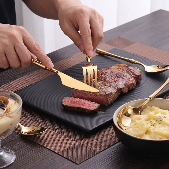 Gold Flatware Set with Square - Tipped Spoon - Cutlery Set - 4 - Piece - Oaksoho