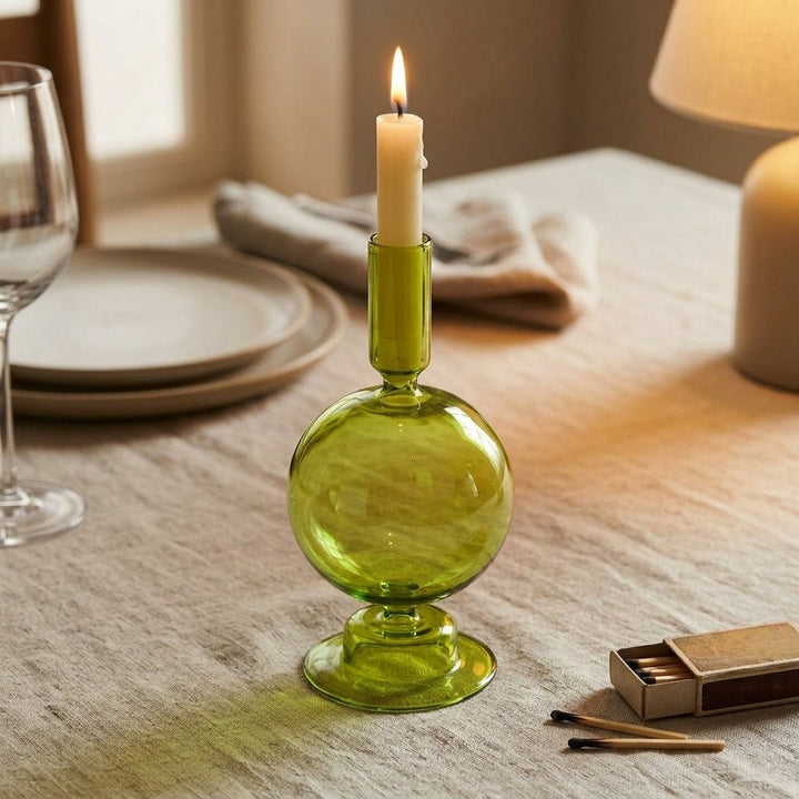 Green Candle Holder with a Unique Sculptural Shape - Candle Holder - Style 5 - Oaksoho