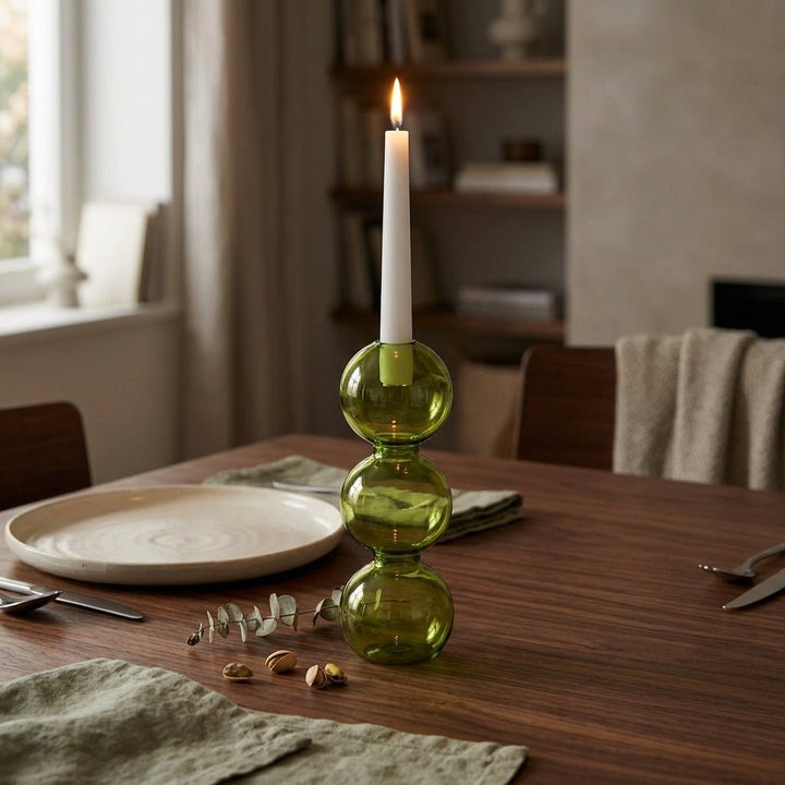 Green Candle Holder with a Unique Sculptural Shape - Candle Holder - Style 1 - Oaksoho