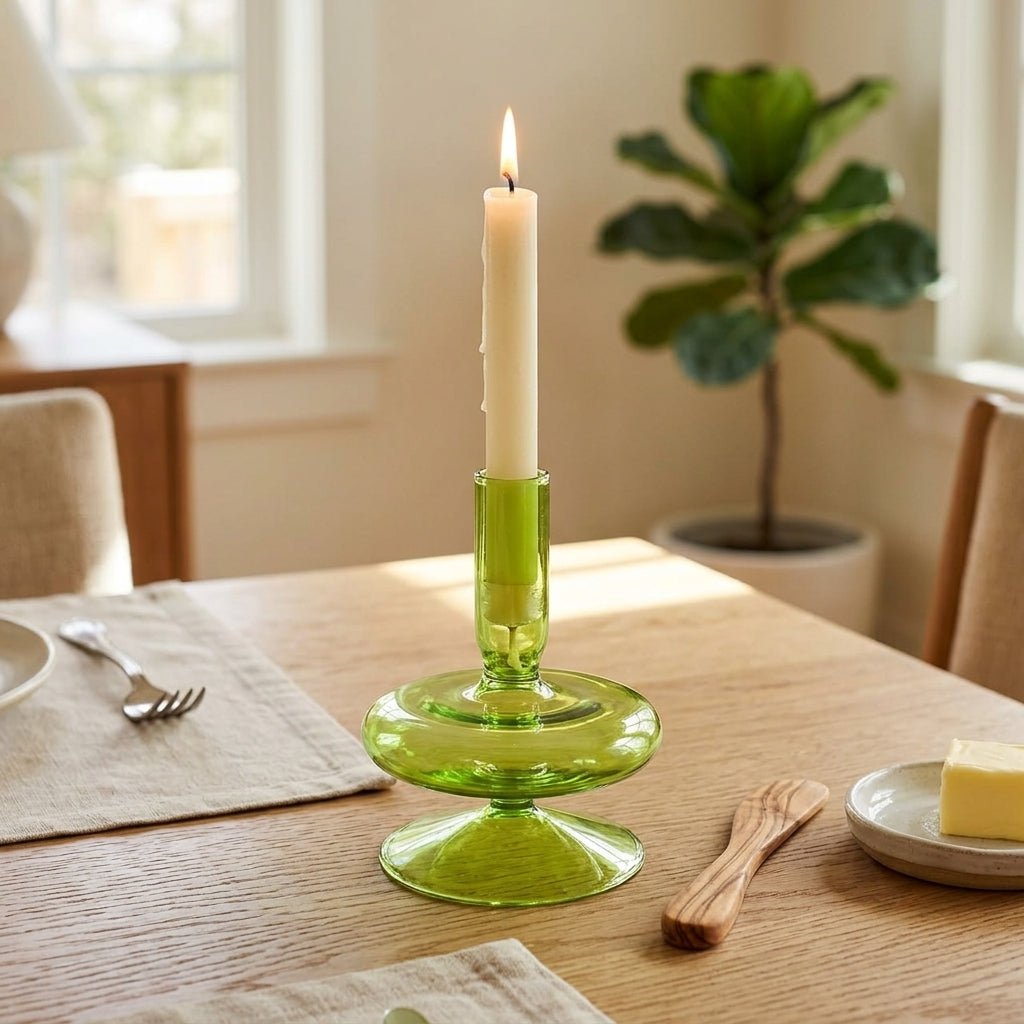 Green Candle Holder with a Unique Sculptural Shape - Candle Holder - Style 3 - Oaksoho
