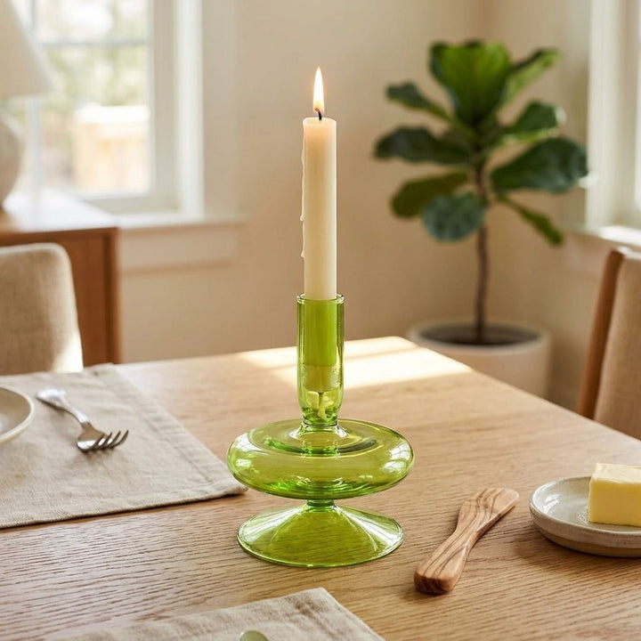 Green Candle Holder with a Unique Sculptural Shape - Candle Holder - Style 3 - Oaksoho