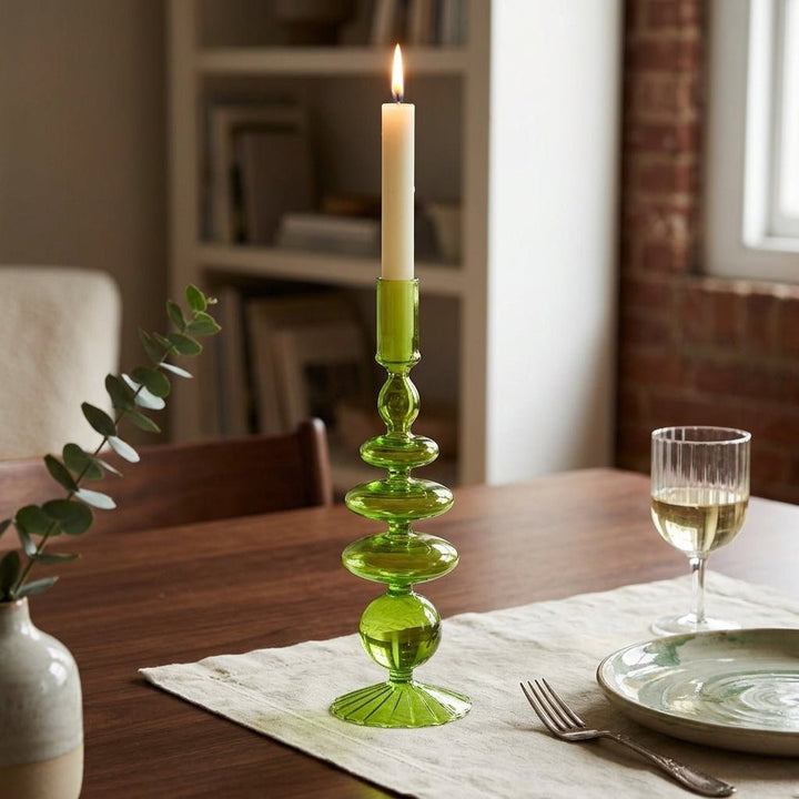 Green Candle Holder with a Unique Sculptural Shape - Candle Holder - Style 8 - Oaksoho