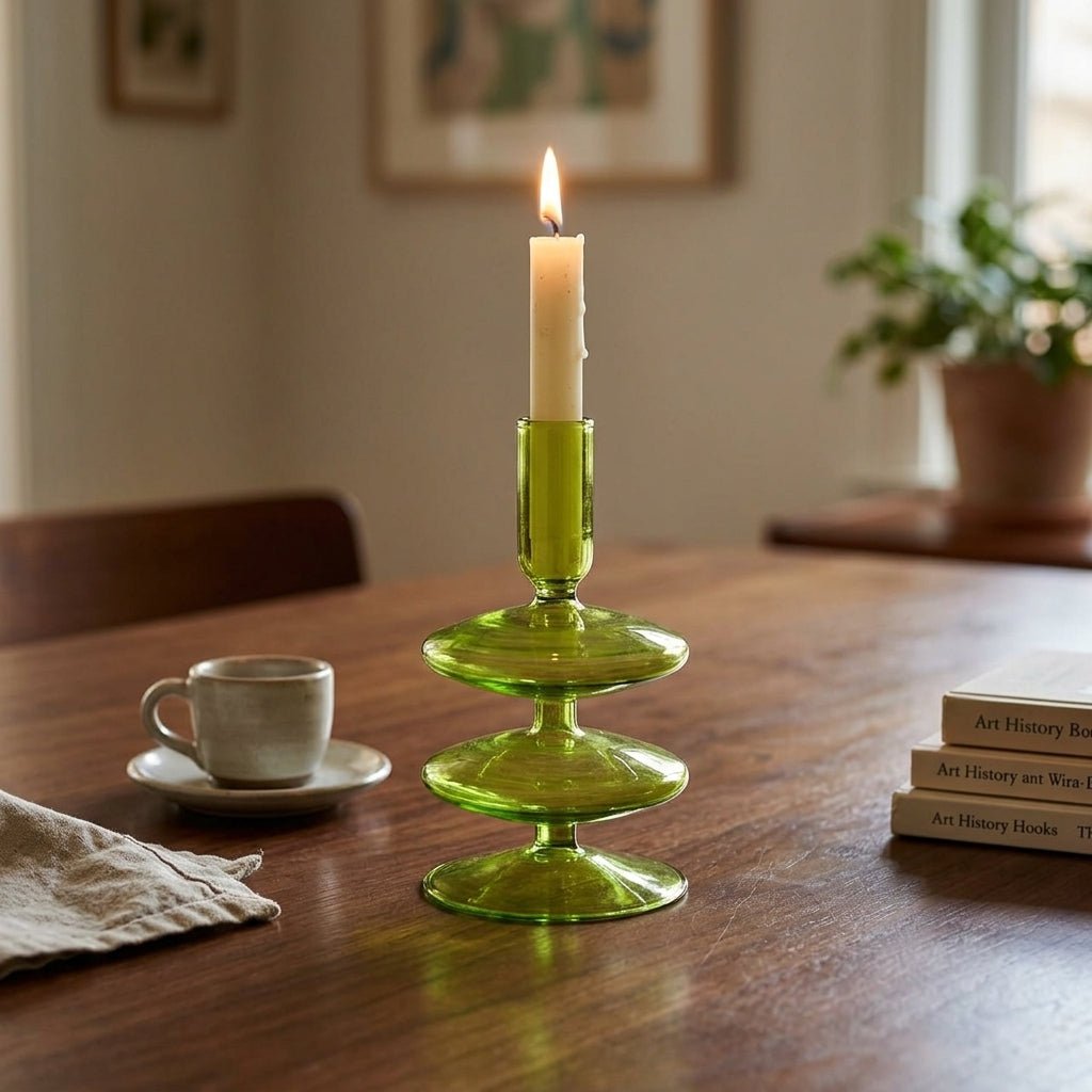 Green Candle Holder with a Unique Sculptural Shape - Candle Holder - Style 5 - Oaksoho