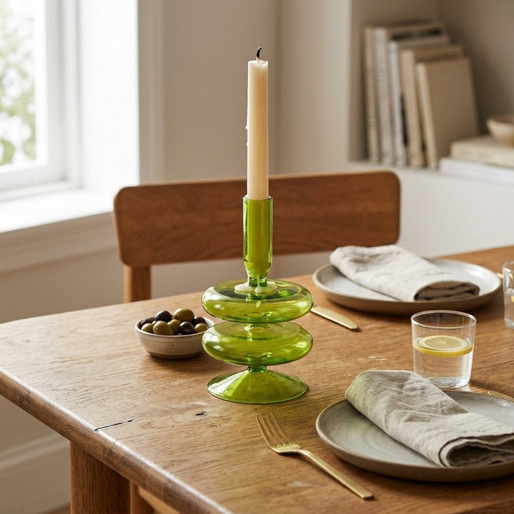 Green Candle Holder with a Unique Sculptural Shape - Candle Holder - Style 7 - Oaksoho