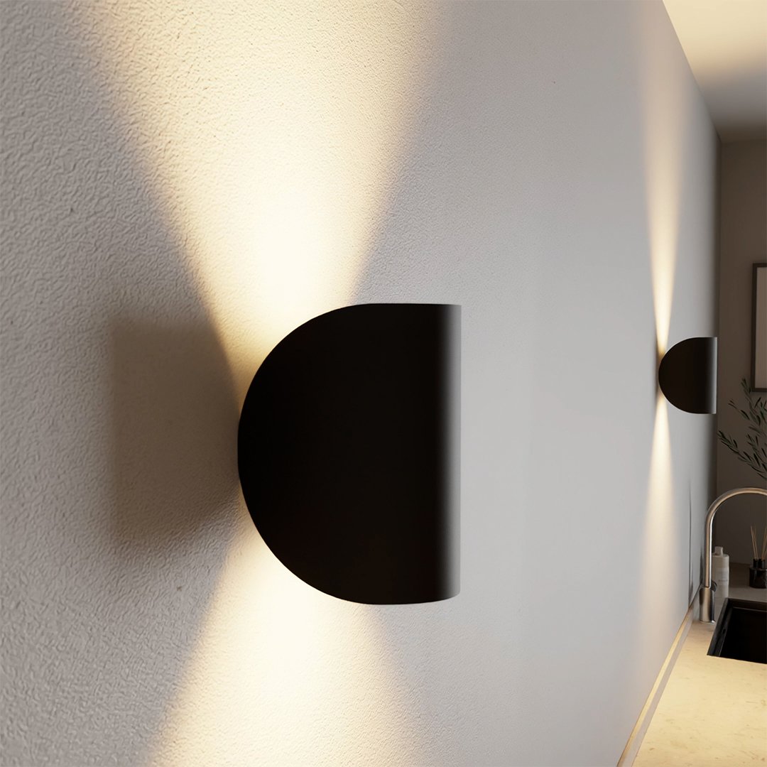 Half Moon Curved Shade Up Down LED Wall Light - Wall Light Fixtures - Black - Oak Soho