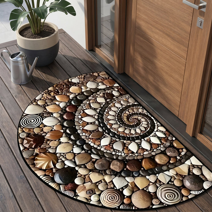Half - Round Door Mat with Spiral Pebble Stone Pattern - Door Mat - 60 x 90 cm - Oaksoho