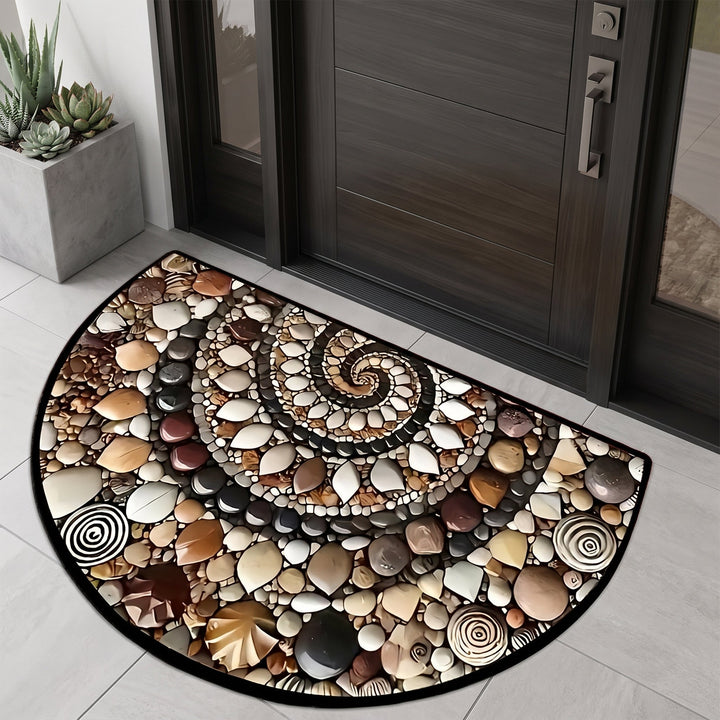 Half - Round Door Mat with Spiral Pebble Stone Pattern - Door Mat - 60 x 90 cm - Oaksoho
