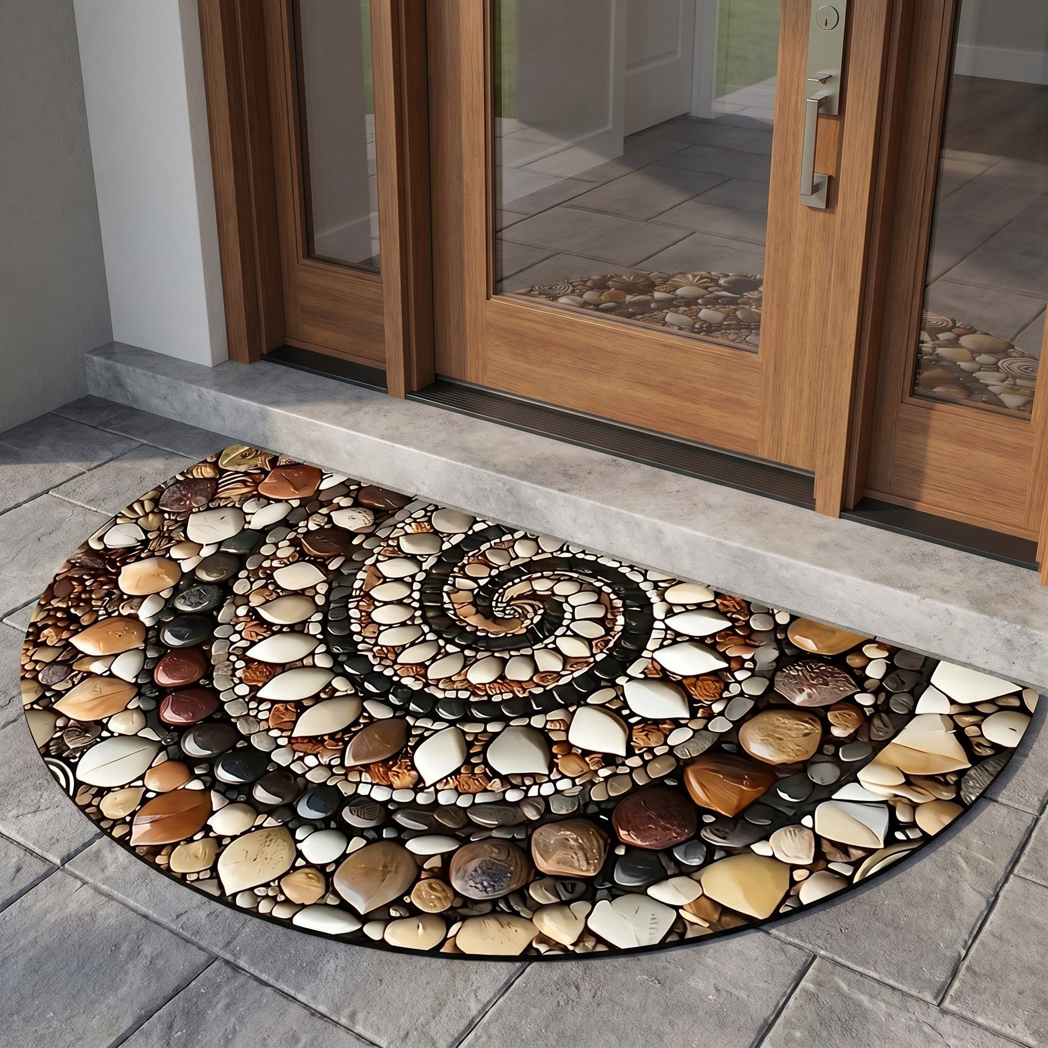 Half - Round Door Mat with Spiral Pebble Stone Pattern - Door Mat - 50 × 80 cm - Oaksoho