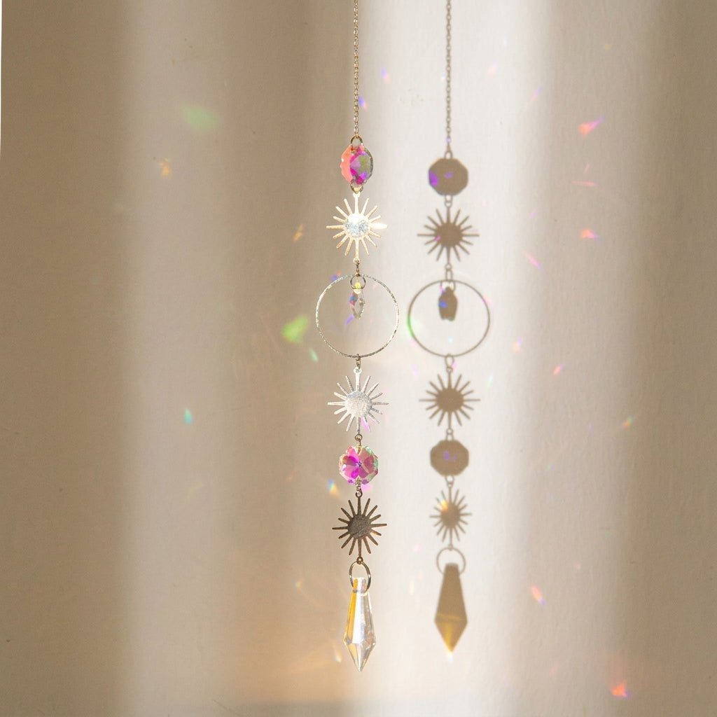 Hanging Crystal Suncatcher Moon and Stars Design - Hanging Suncatcher - Serenity - Oaksoho