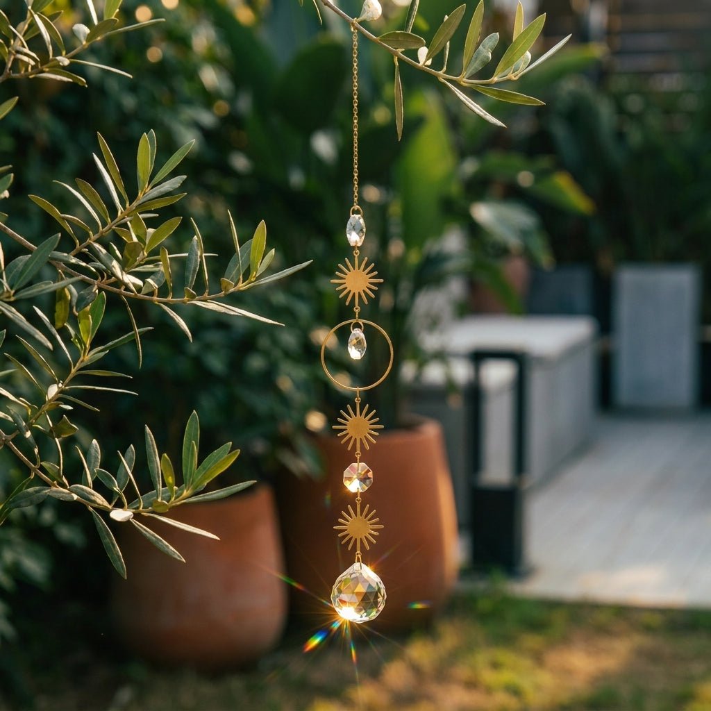 Hanging Crystal Suncatcher Moon and Stars Design - Hanging Suncatcher - Serenity - Oaksoho