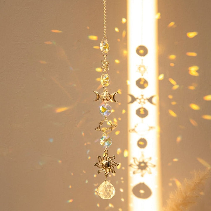 Hanging Crystal Suncatcher Moon and Stars Design - Hanging Suncatcher - Sunny - Oaksoho