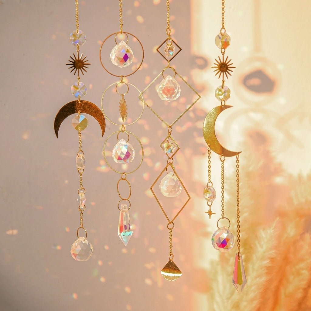 Hanging Crystal Suncatcher Moon and Stars Design - Hanging Suncatcher - Serenity - Oaksoho