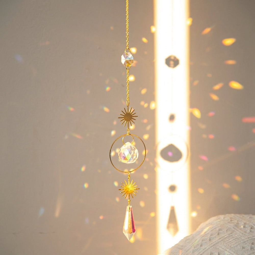 Hanging Crystal Suncatcher Moon and Stars Design - Hanging Suncatcher - Starlight - Oaksoho