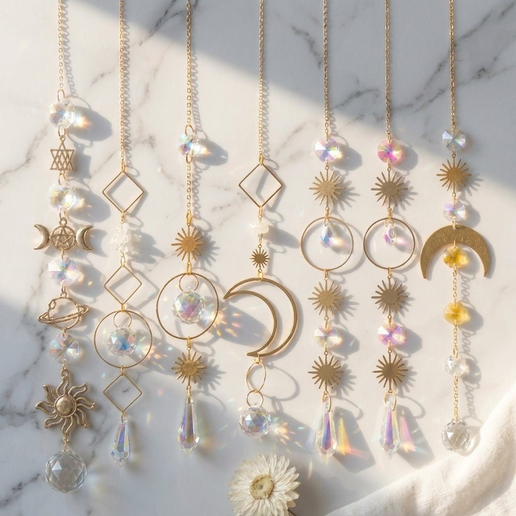 Hanging Crystal Suncatcher Moon and Stars Design - Hanging Suncatcher - Serenity - Oaksoho