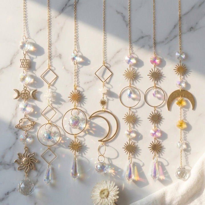 Hanging Crystal Suncatcher Moon and Stars Design - Hanging Suncatcher - Serenity - Oaksoho