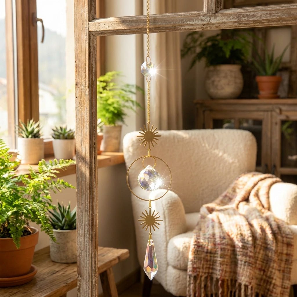 Hanging Crystal Suncatcher Moon and Stars Design - Hanging Suncatcher - Serenity - Oaksoho