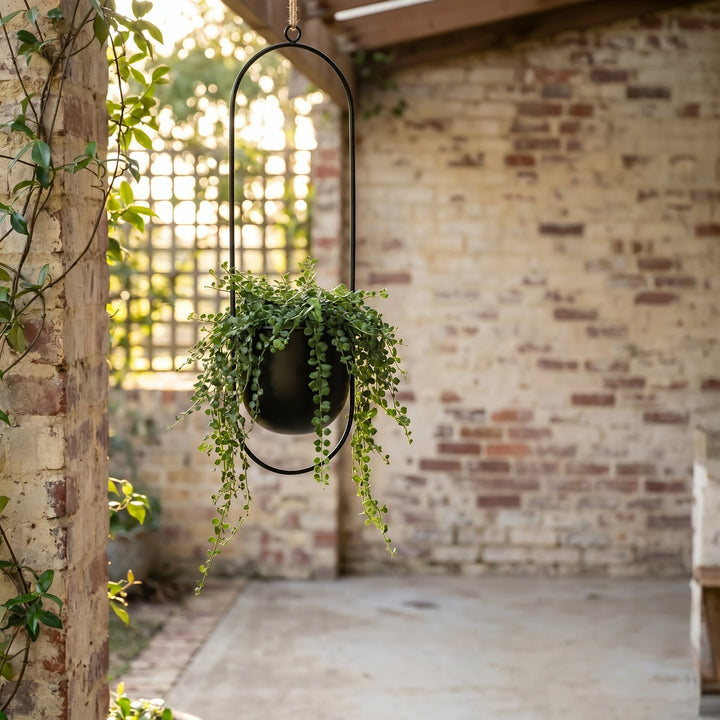 Hanging Plant Pot with Metal Frame - Plant Pot - Black - Oaksoho