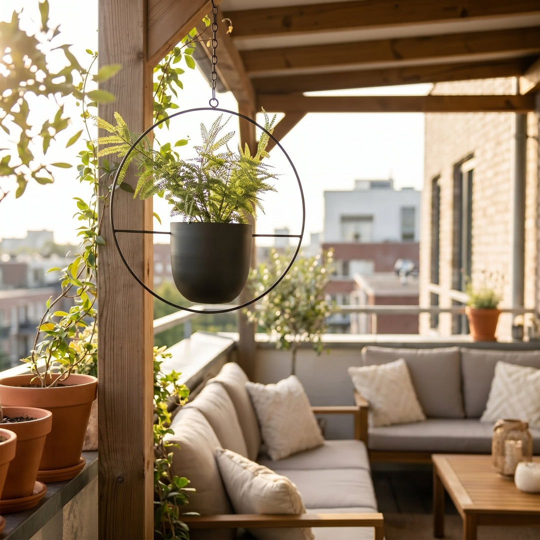 Hanging Plant Pot with Metal Frame - Plant Pot - Black - Oaksoho