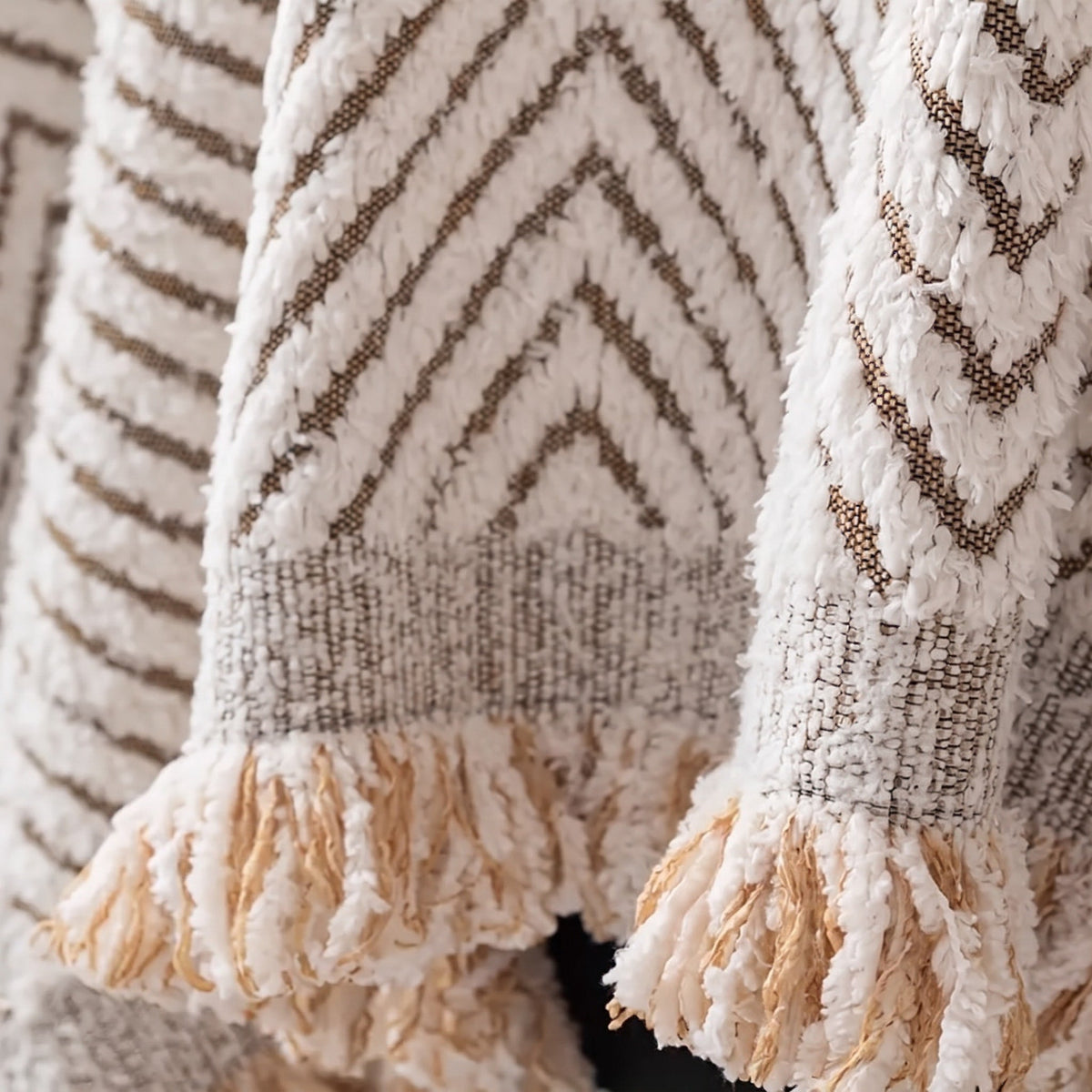 Herringbone Sofa Throw Cover for Living Room Furniture - Ivory - Oak Soho