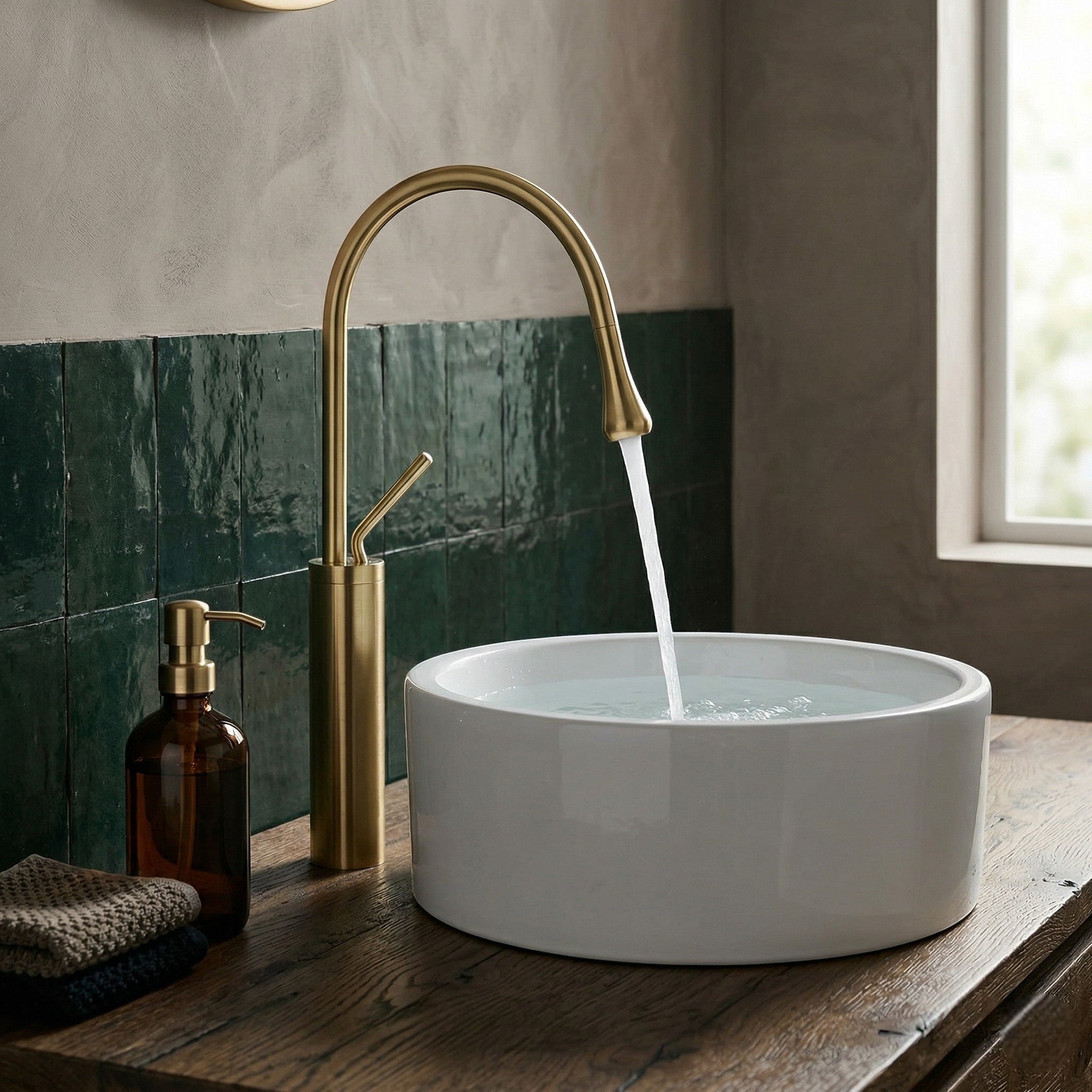 High Neck Basin Mixer Tap - Faucet - Gold - Oaksoho