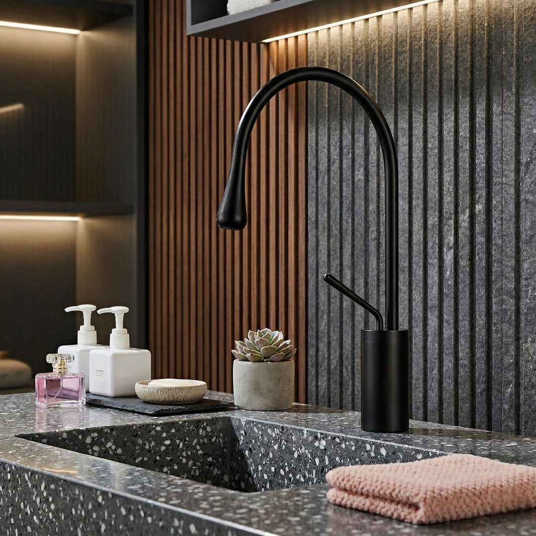 High Neck Basin Mixer Tap - Faucet - Black - Oaksoho