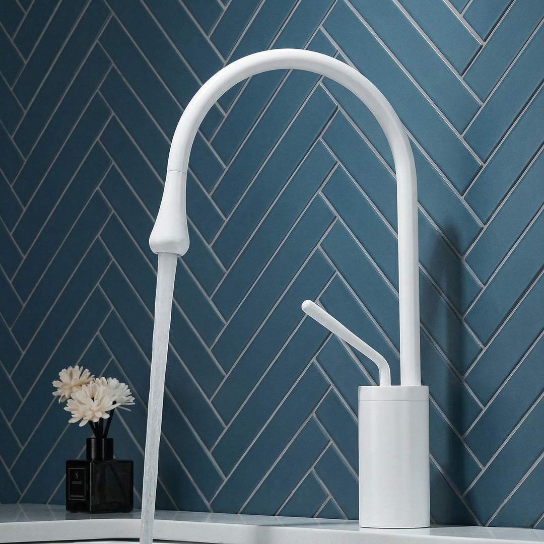 High Neck Basin Mixer Tap - Faucet - White - Oaksoho