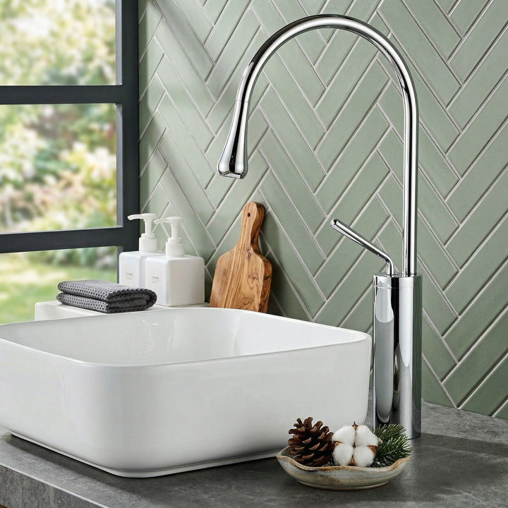 High Neck Basin Mixer Tap - Faucet - Chrome - Oaksoho