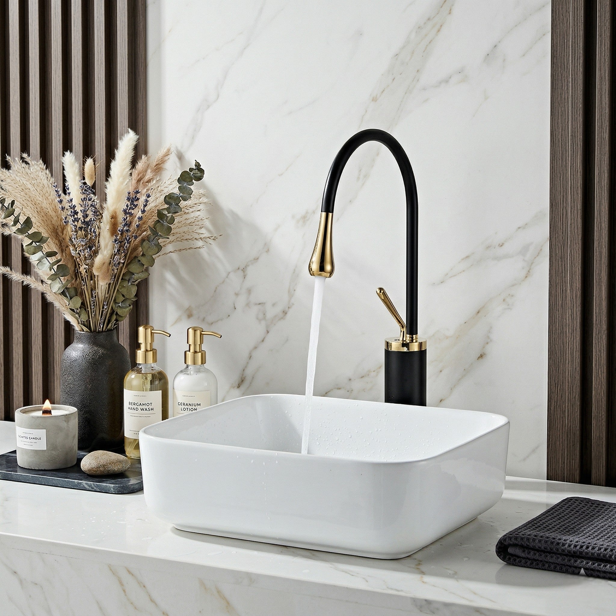 High Neck Basin Mixer Tap - Faucet - Black Gold - Oaksoho