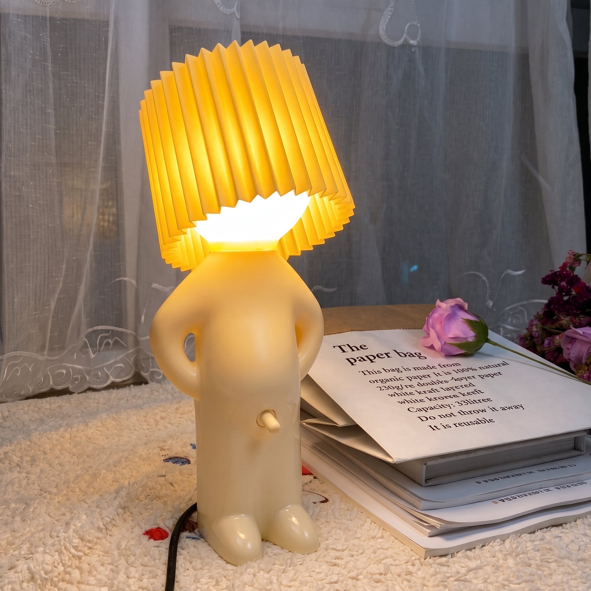 Human Figure Table Lamp with Pleated Shade - Table Lamps - Yellow - Oaksoho