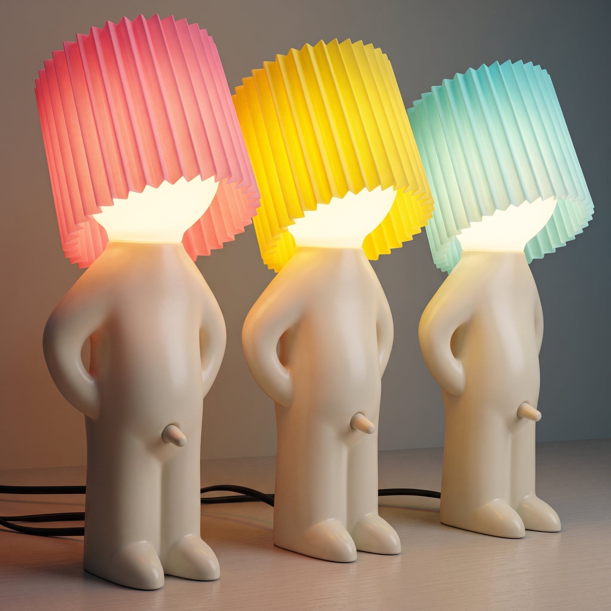 Human Figure Table Lamp with Pleated Shade - Table Lamps - Red - Oaksoho
