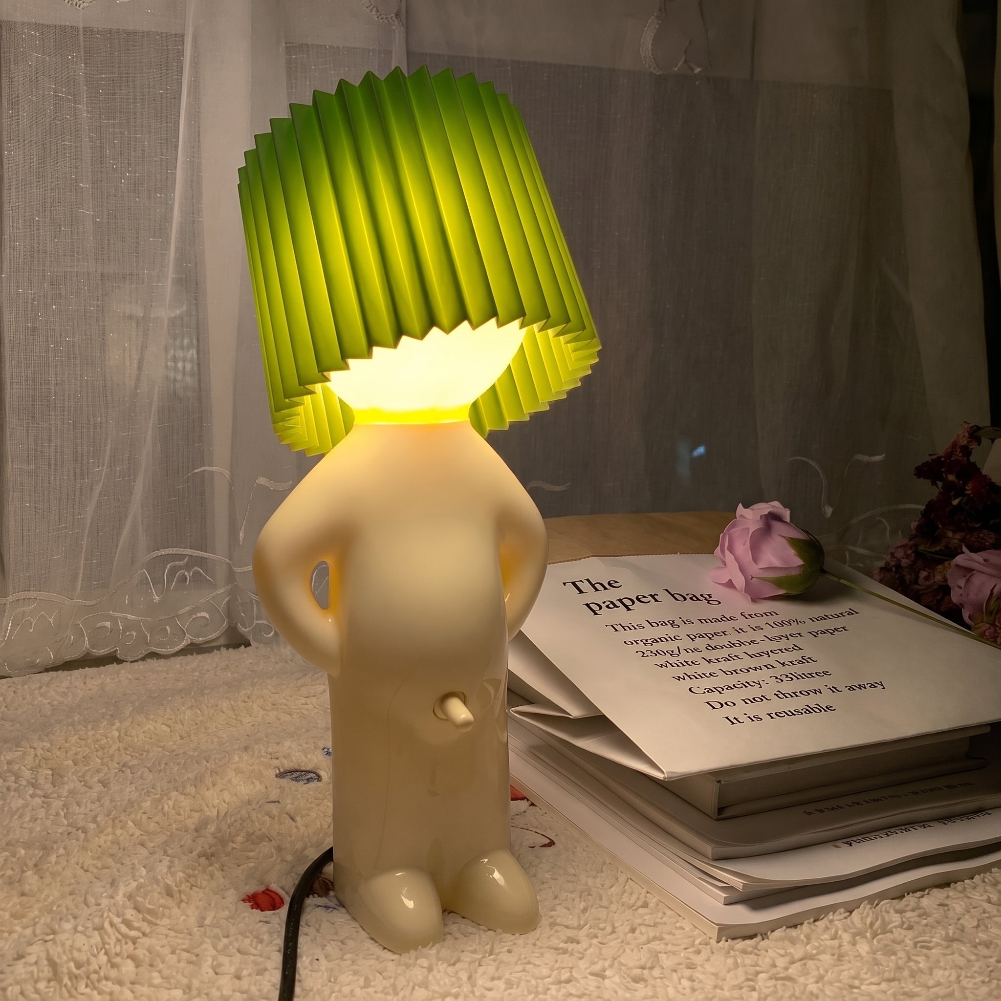 Human Figure Table Lamp with Pleated Shade - Table Lamps - Green - Oaksoho