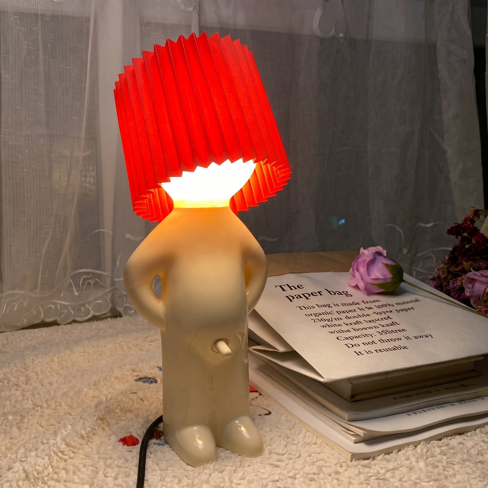 Human Figure Table Lamp with Pleated Shade - Table Lamps - Red - Oaksoho