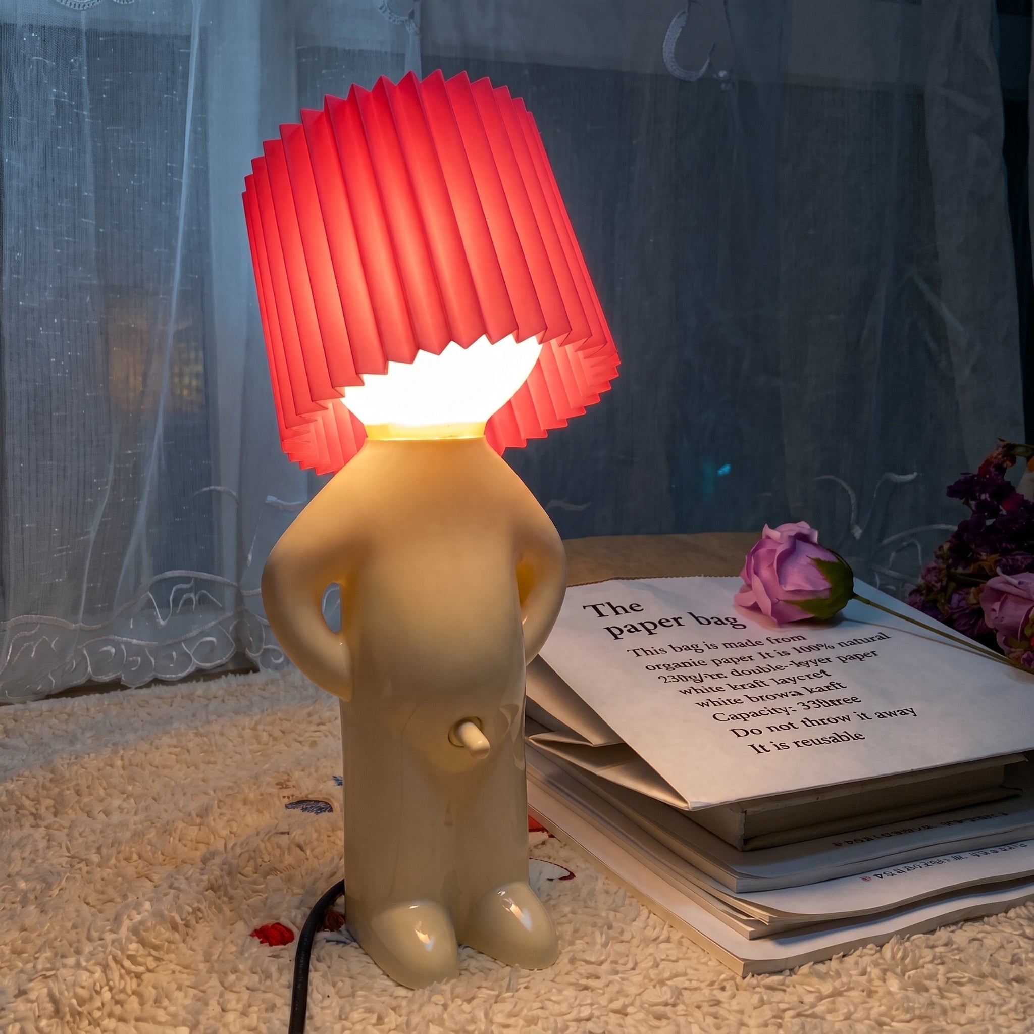 Human Figure Table Lamp with Pleated Shade - Table Lamps - Pink - Oaksoho