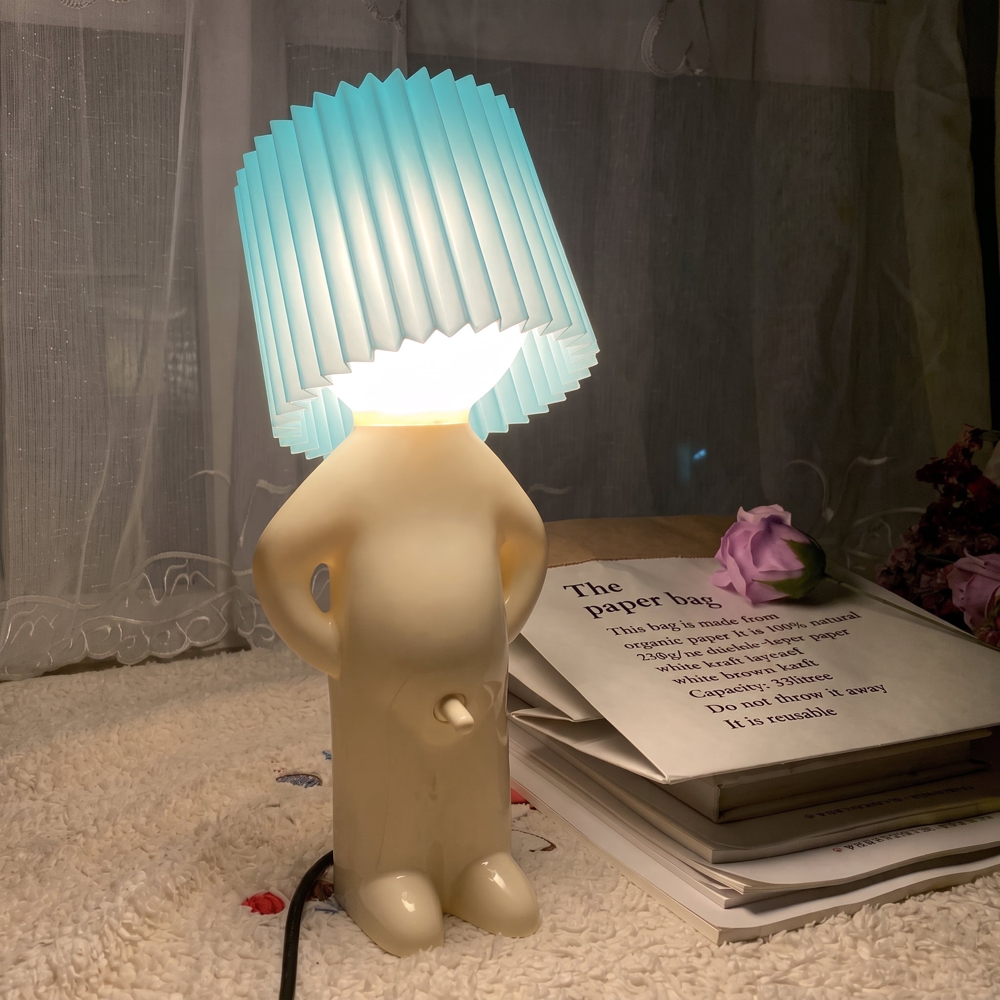 Human Figure Table Lamp with Pleated Shade - Table Lamps - Blue - Oaksoho