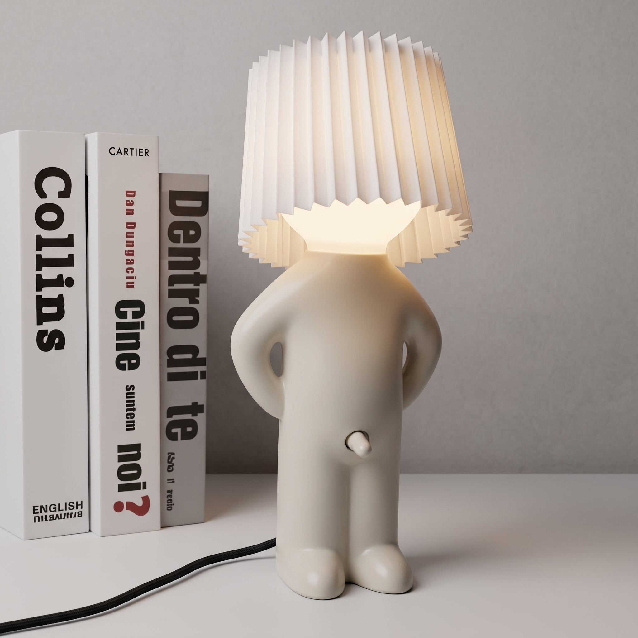 Human Figure Table Lamp with Pleated Shade - Table Lamps - White - Oaksoho