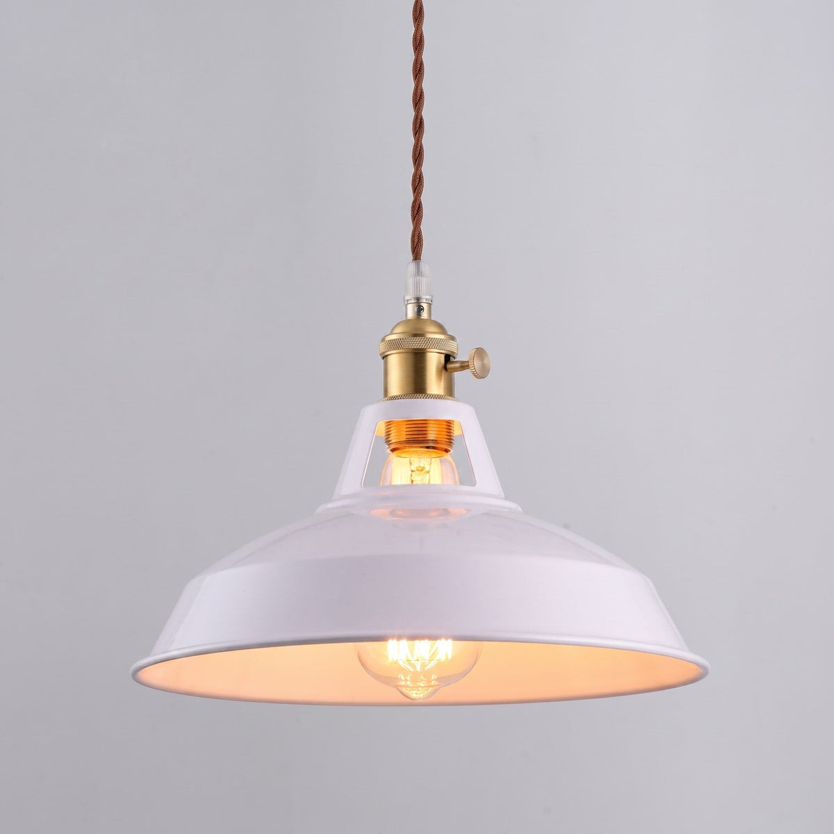 Industrial Barn Shade Pendant Light with Metal Dome - Pendant Light Fixtures - White - Oaksoho