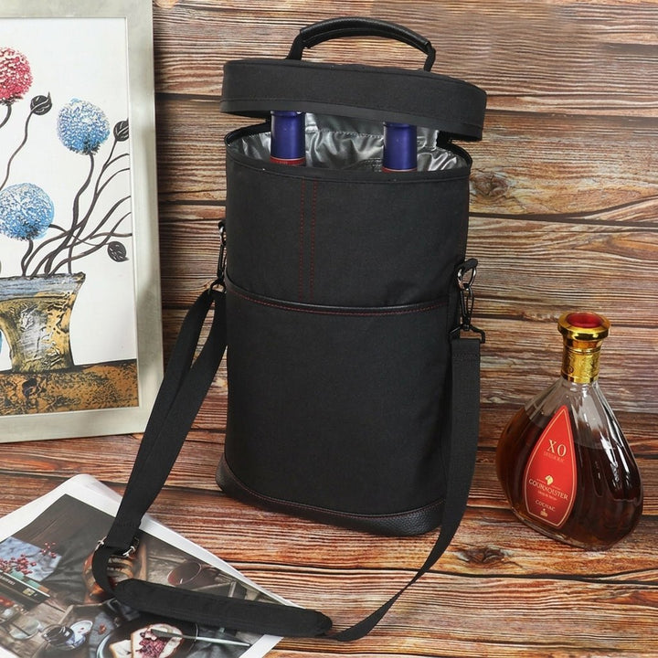 Insulated Wine Bottle Carrier for 2 Bottles - Wine Bottle Carrier - Black - Oaksoho