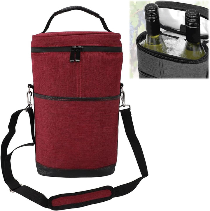 Insulated Wine Bottle Carrier for 2 Bottles - Wine Bottle Carrier - Red - Oaksoho