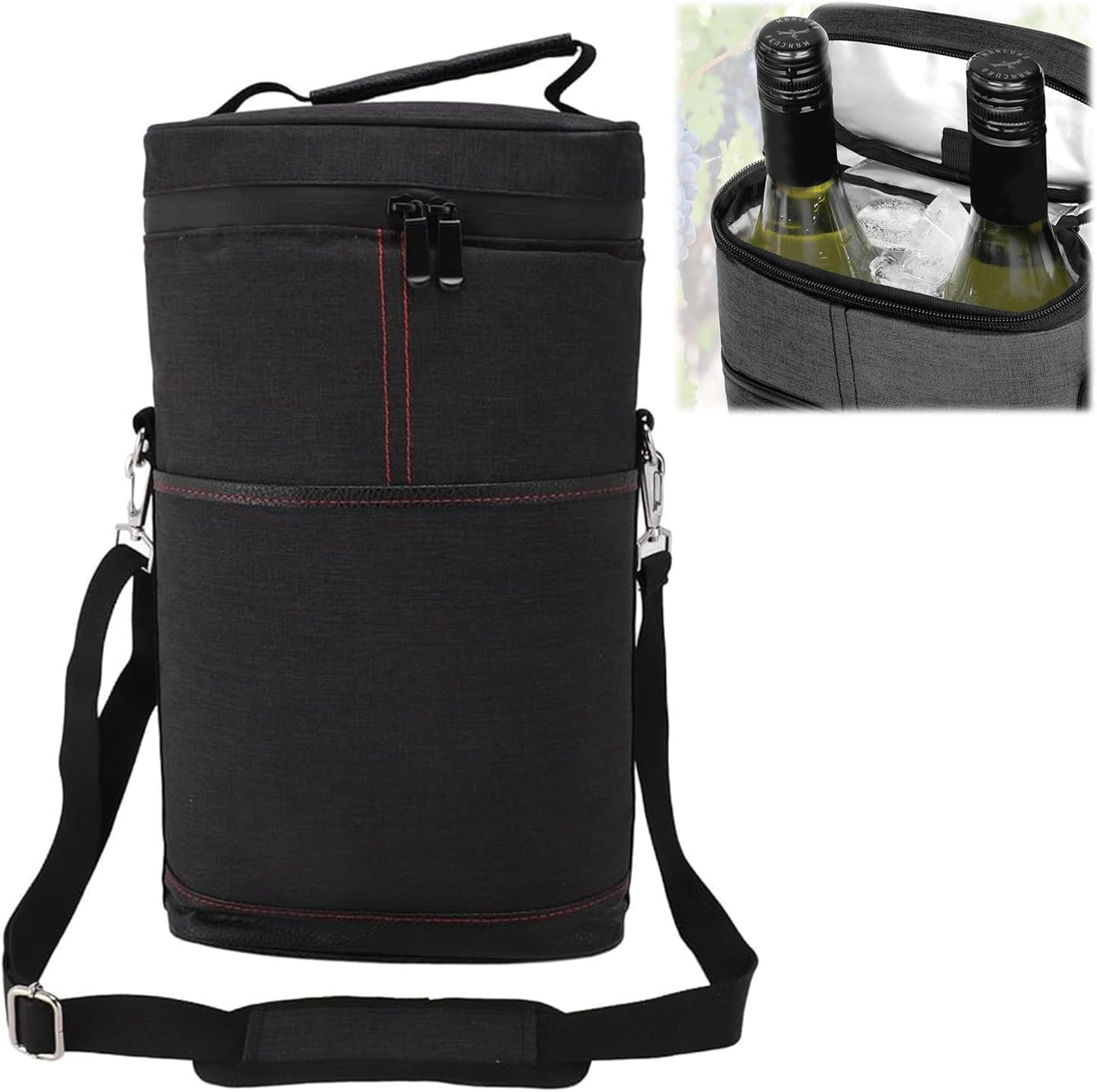 Insulated Wine Bottle Carrier for 2 Bottles - Wine Bottle Carrier - Black - Oaksoho