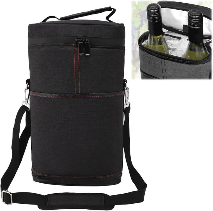 Insulated Wine Bottle Carrier for 2 Bottles - Wine Bottle Carrier - Black - Oaksoho