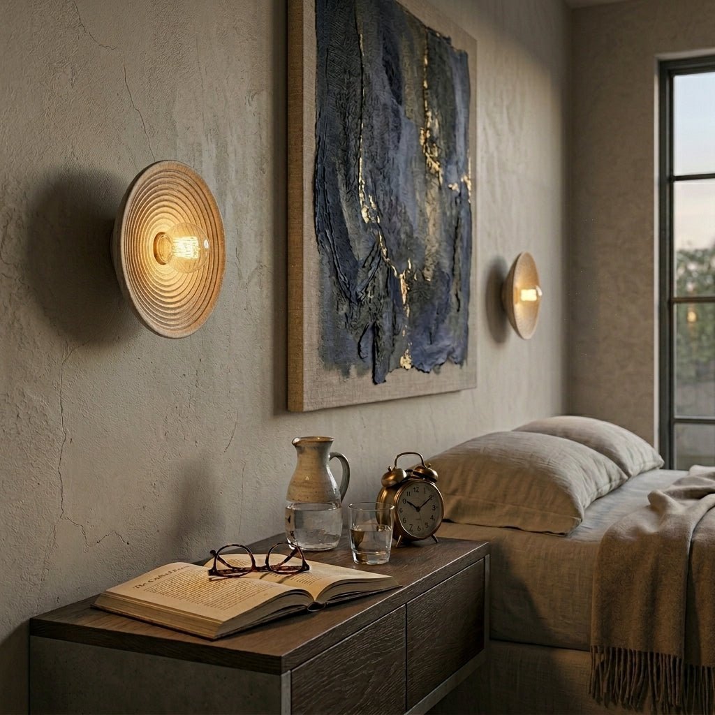 Japanese Wood Wall Light – Minimalist Round LED Design - Wall Lights - ∅ 20cm - Oaksoho
